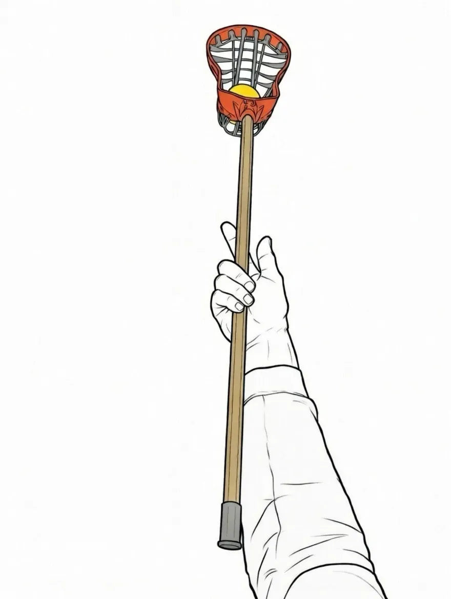 Diagram showing hand placement on lacrosse stick using elbow reference