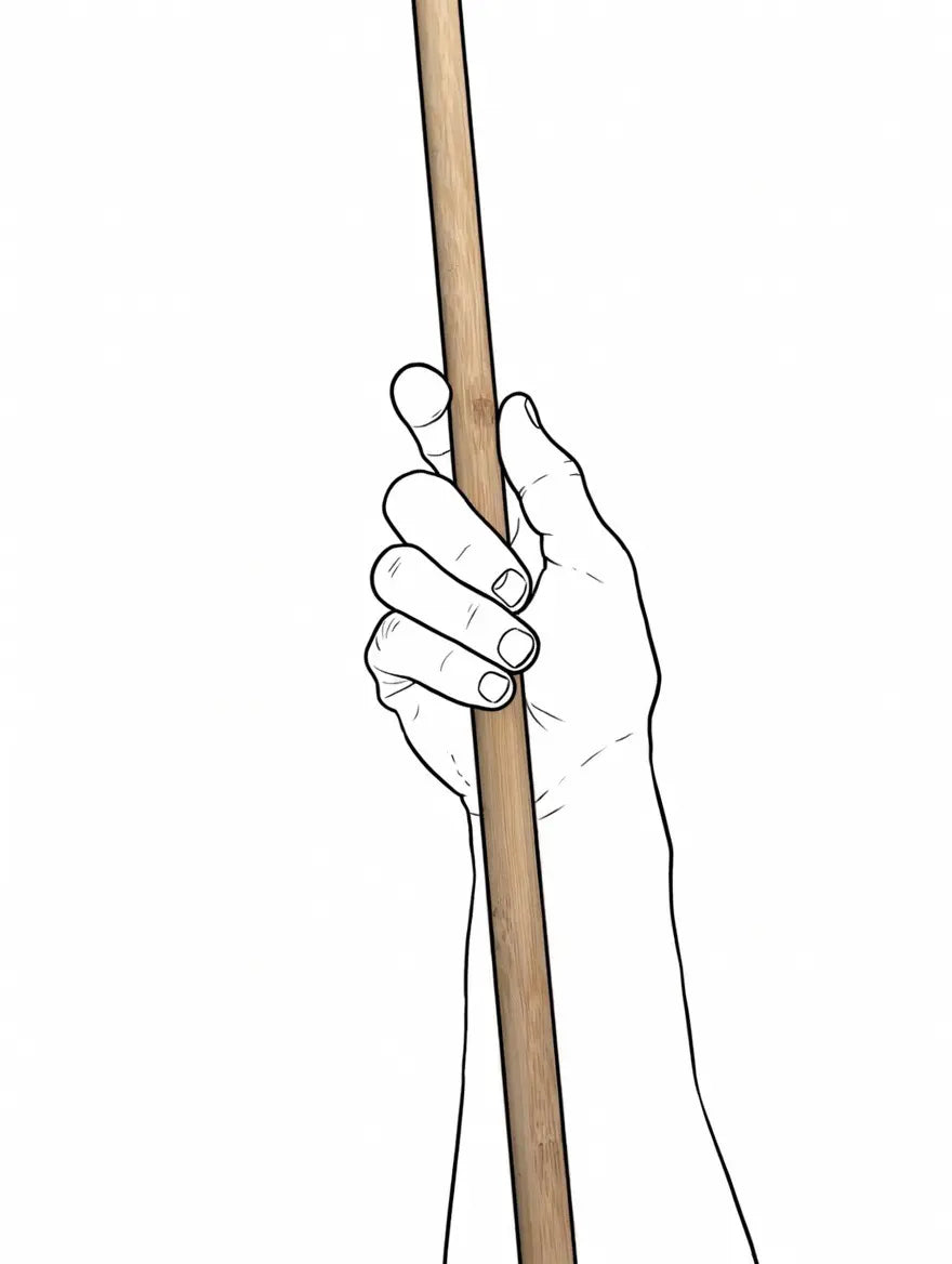Close-up of pointer finger trigger position on lacrosse stick